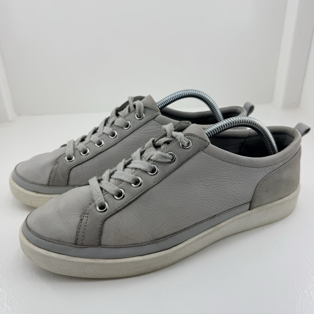 Vionic Winny Women 10 Gray Leather Lace Up Comfort Casual Walking Sneakers